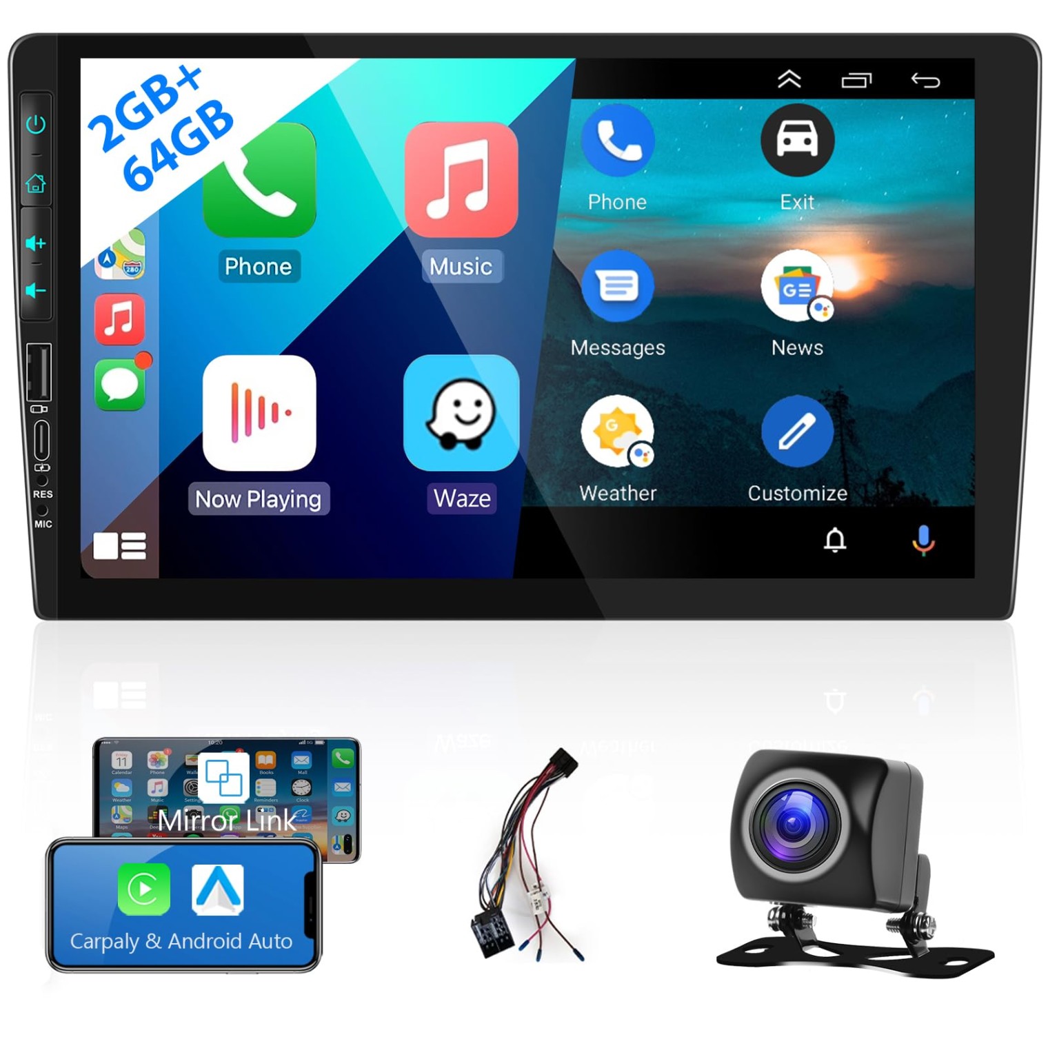 Autoradio Android Navi Zoll Din GB+3GB Wireless Carplay, Android Auto, MirrorLink, Touchscreen P Bildschirm Autoradio Bluetooth HiFi GPS