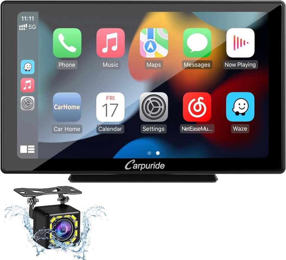 Carpuride inches Wireless Apple Carplay & Android Auto Car Stereo with Backup Cam, Bluetooth