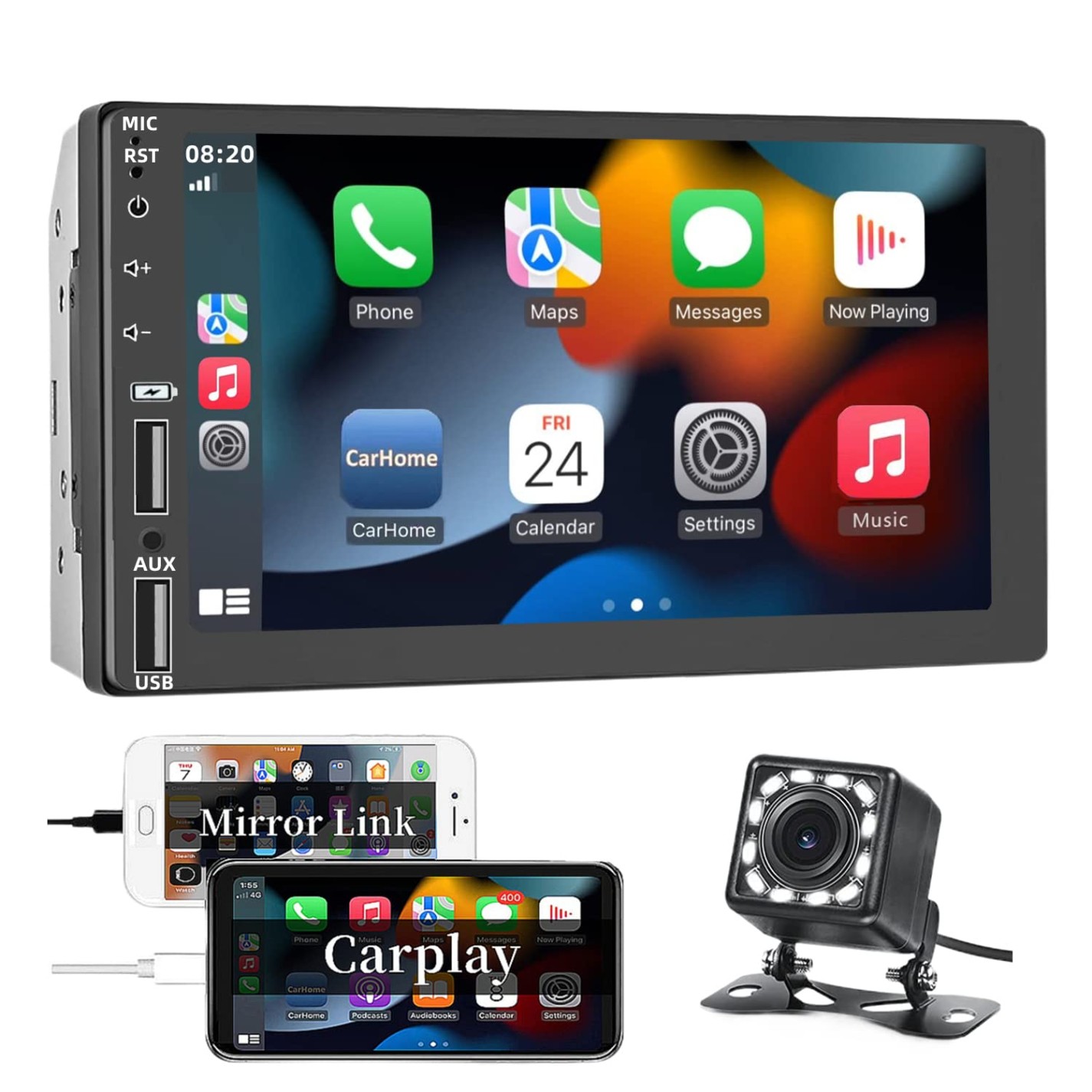 Double Din Car Stereo with Apple Carplay Inch Touch Screen Radio with Bluetooth Touchscreen Auto Play Receiver with Backup Camera MP Audio Player