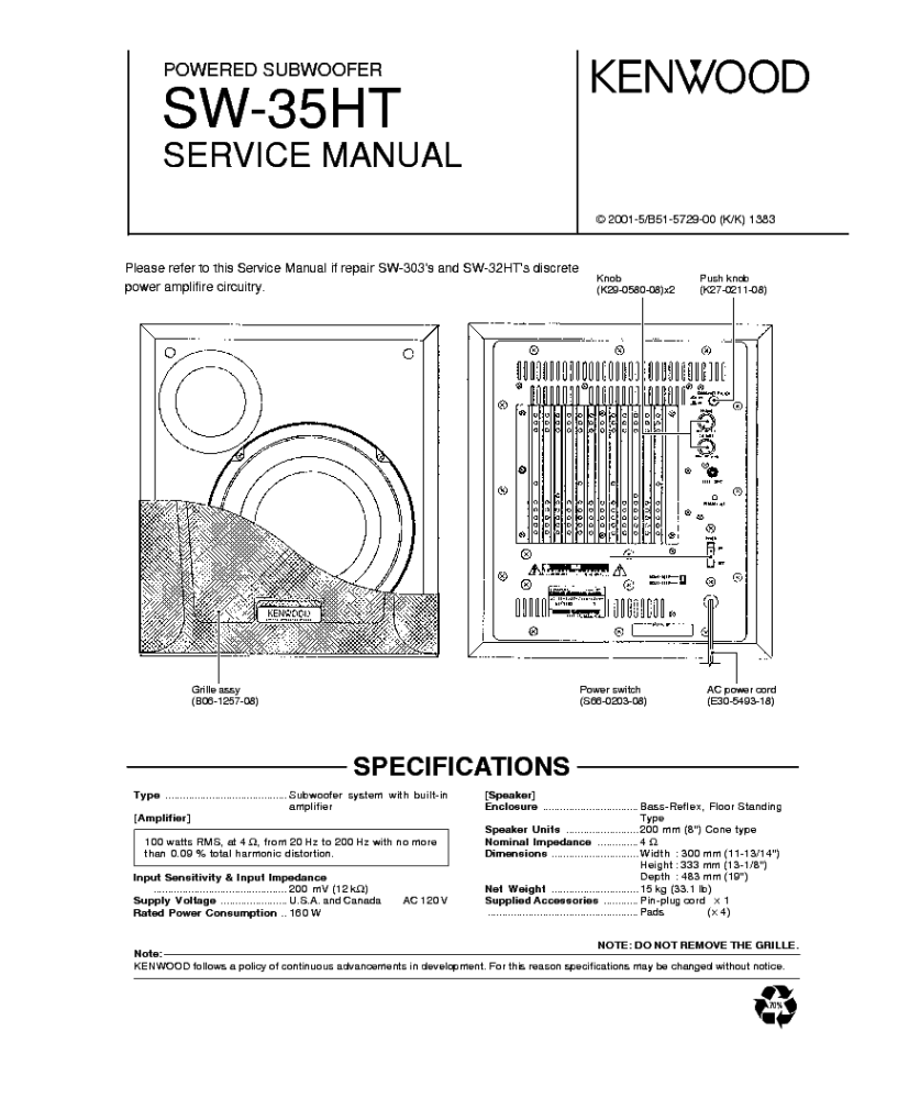 KENWOOD SW-HT Service Manual download, schematics, eeprom