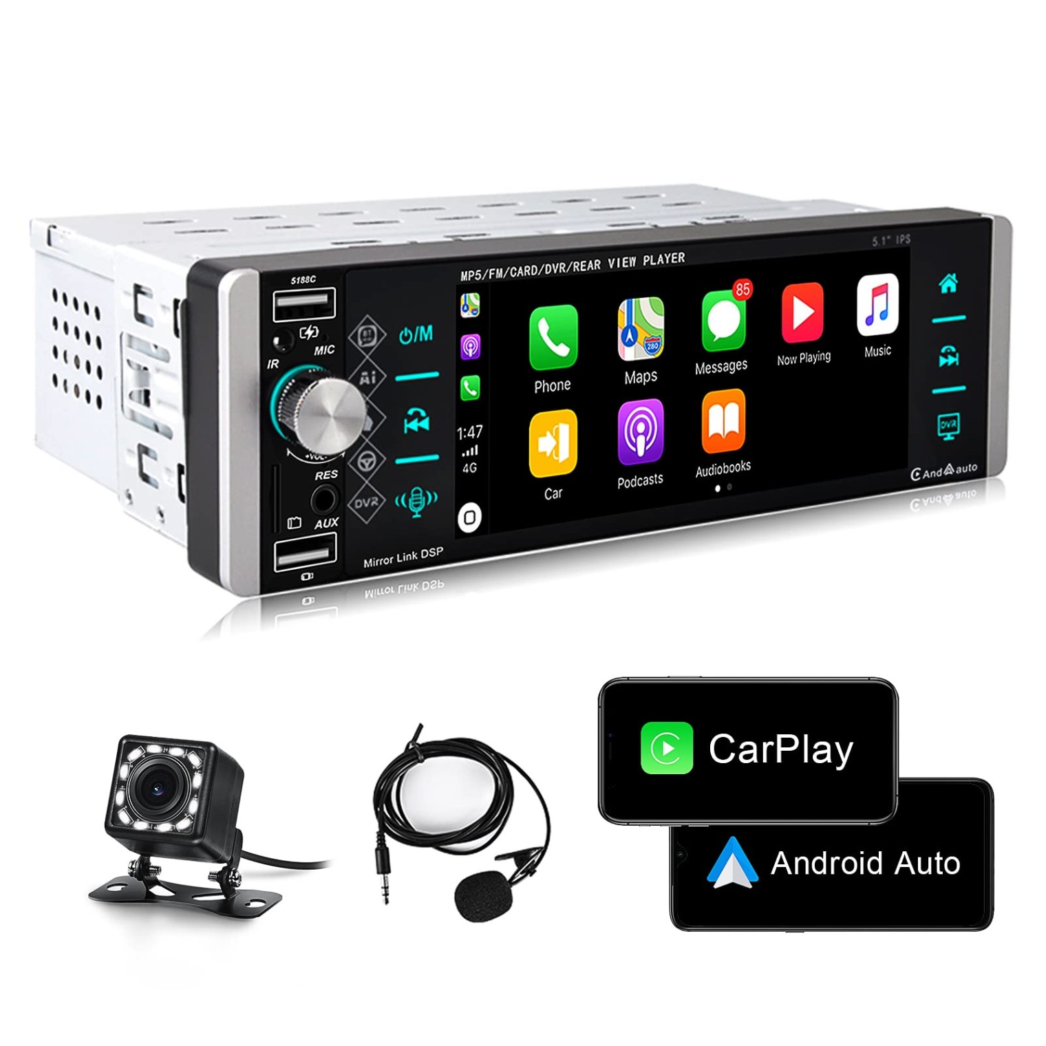 Single Din Car Stereo Compatible with Apple Carplay & Android Auto, METEESER