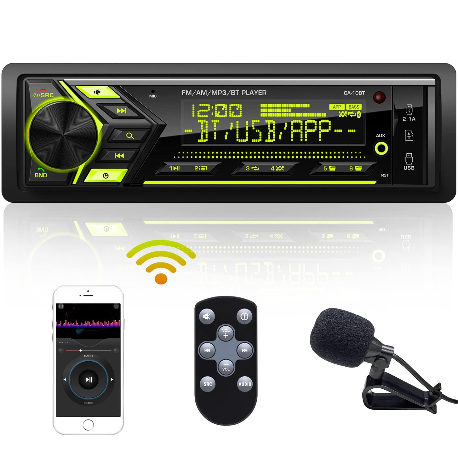 Bluetooth Single Din Car Radio: Marine Stereo Receivers - Multimedia Car Audio with AM FM USB SD AUX-in