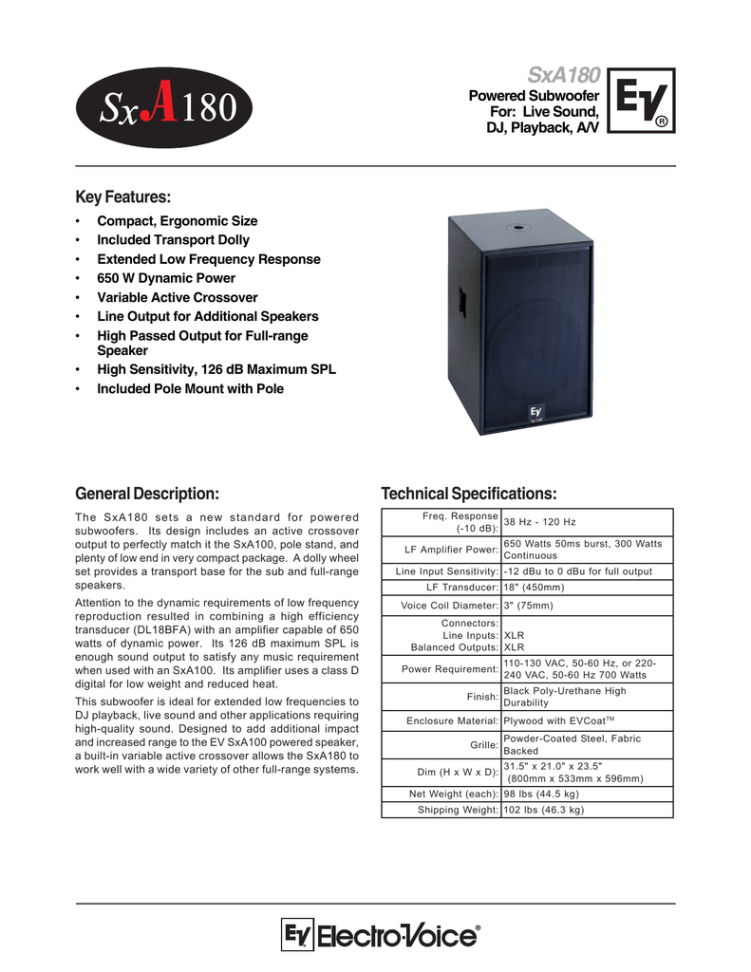 Electro-Voice SxA Data Sheet  Manualzz