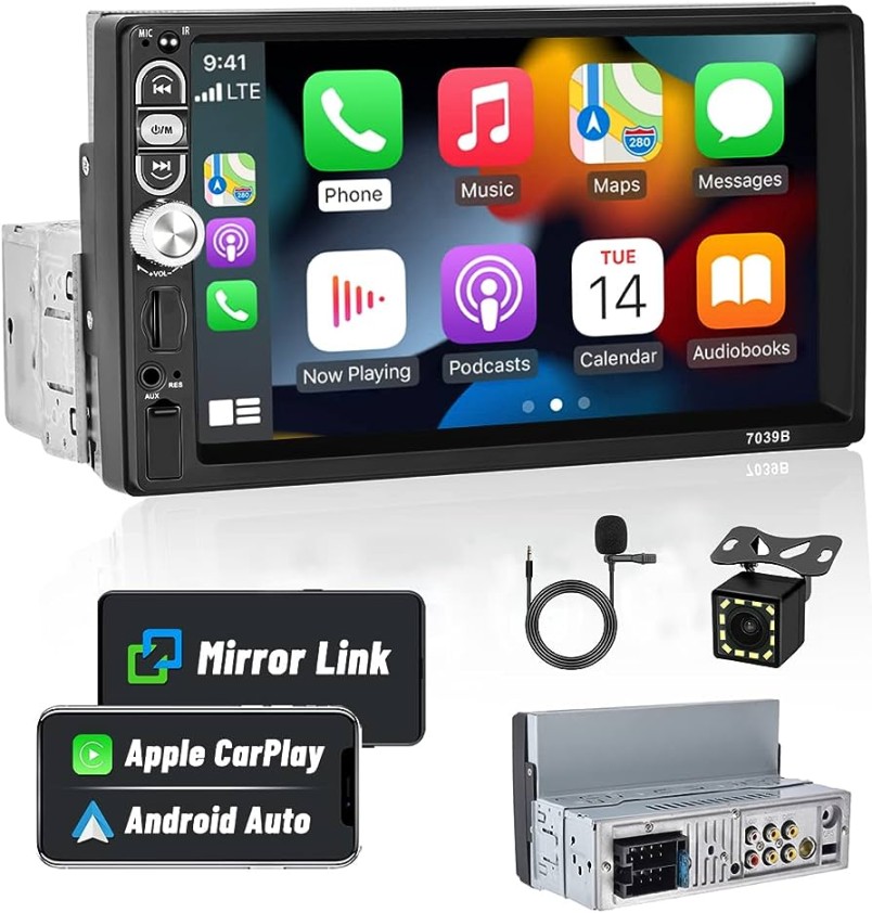 Hikity Din CarPlay Autoradio Android für Auto mit " Bildschirm, Touch Display mit Bluetooth USB AUX FM Radio Unterstützung Mirror Link