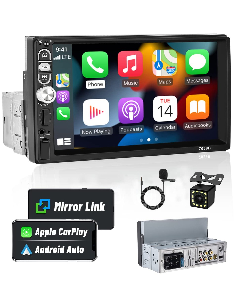 Hikity Din CarPlay Autoradio Android für Auto mit " Bildschirm, Touch Display mit Bluetooth USB AUX FM Radio Unterstützung Mirror Link