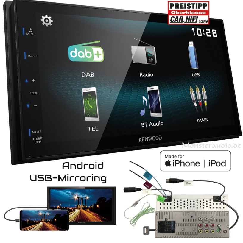 Kenwood DMXDAB -DIN DAB+ Autoradio android USB-mirroring Touch Bluetooth